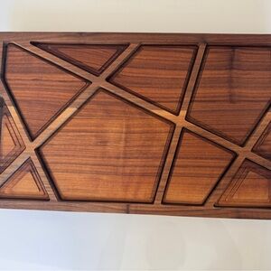 Modern Geometric Eco-Friendly Walnut Wood Puzzle Tray Signed by Artists